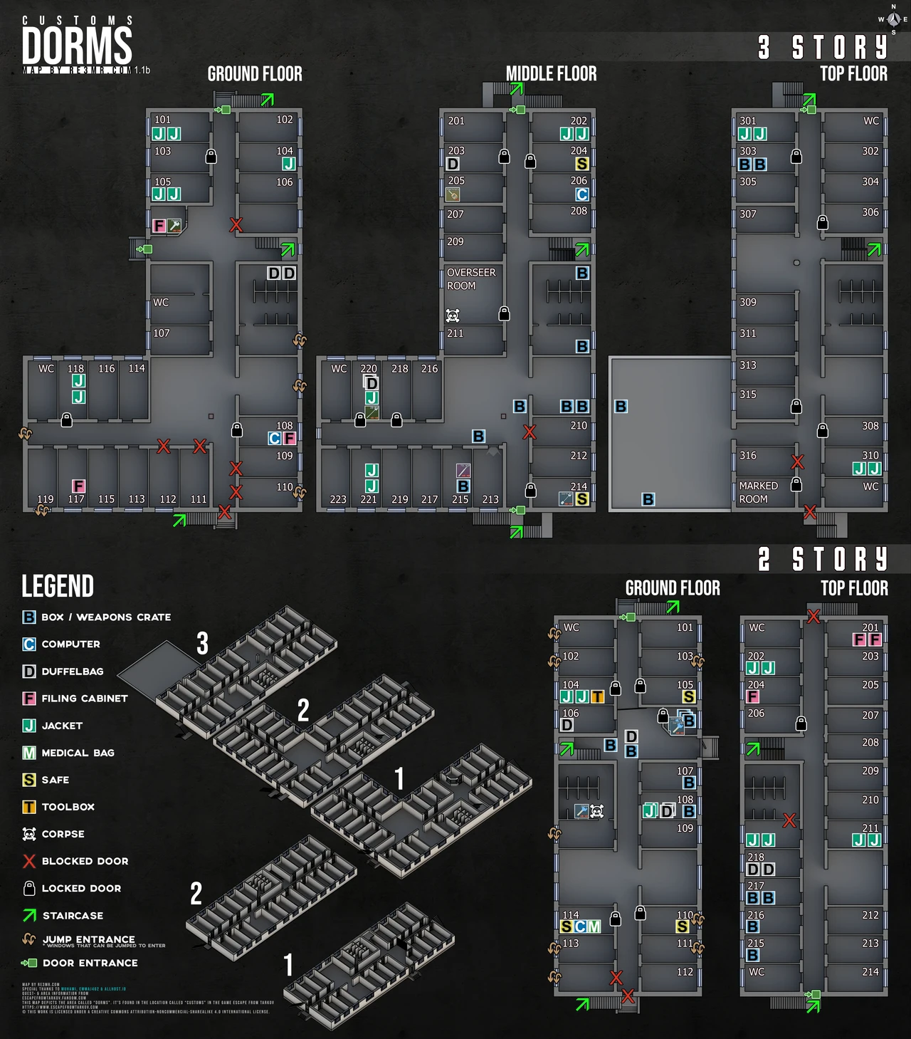 Detailed illustrated map of the Customs dorms